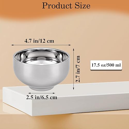 Miniatura 2 de Cuencos de cereales de acero inoxidable duraderos de 17 onzas, cuencos de sopa aislados de doble pared, cuencos de arroz irrompibles, cuenco de