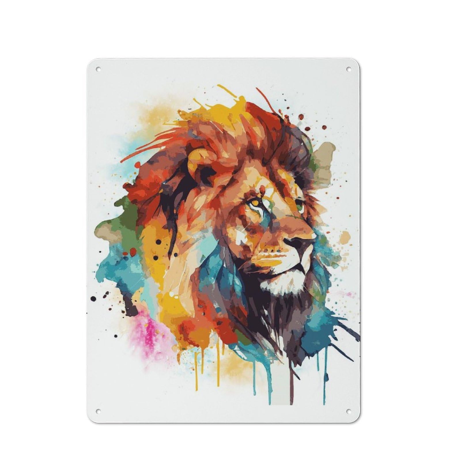 Junmoney Style Colorful Lion Portrait Loft Metal Wall Decor 40X30cm, Decorative Metal Plaque For Loft, Studio, Office Or Creative Room