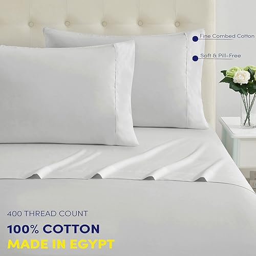 Miniatura 3 de Sábanas de tamaño Queen 100% algodón, hechas en Egipto, suaves de 400 hilos para colchón de cama tamaño Queen, juego de sábanas y fundas de
