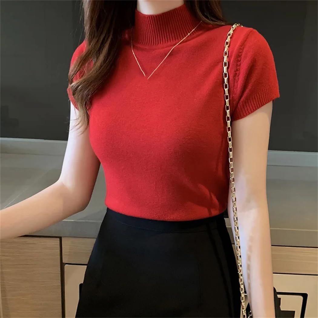 Women’s Sweater Vest Half Turtleneck Sleeveless Pullover Knit Solid Color Short Style Spring Autumn Tops