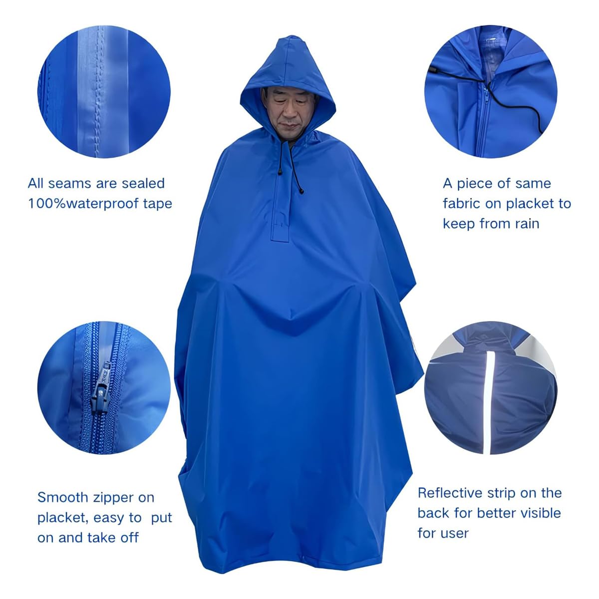Poncho, Impermeabile per Sedia a Rotelle, Poncho con Cappuccio con Strisce Riflettenti, Impermeabile, Mantella Antipioggia/Black