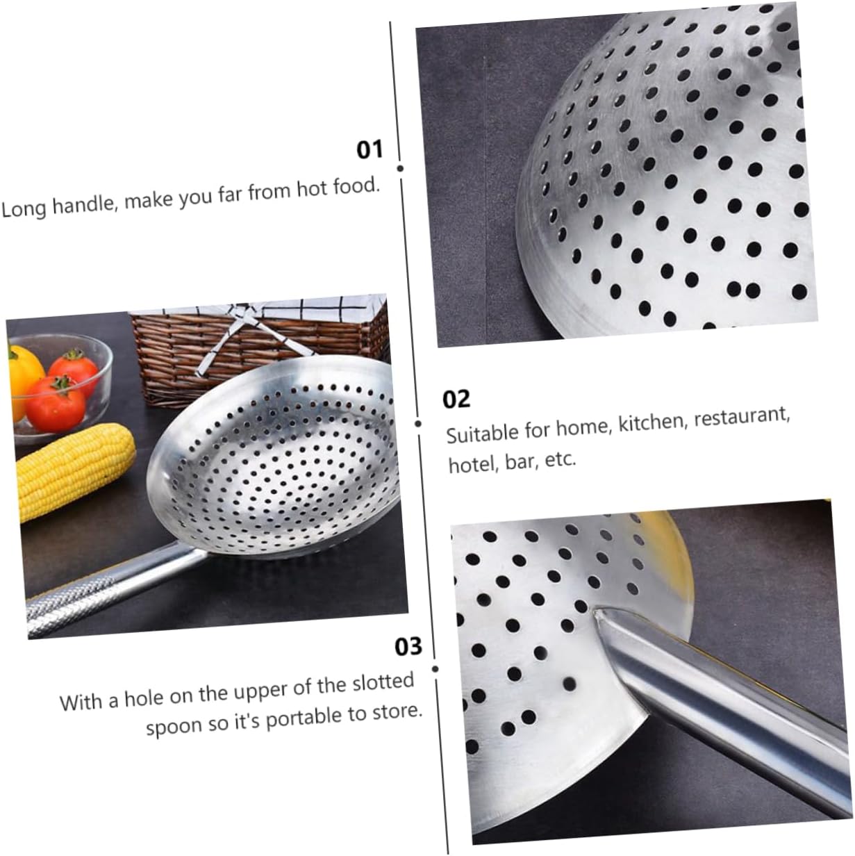 Thickened Stainless Steel Colander Spoon Oil Strainer for Frying and Hot Pot Kitchen Scoop Filter with Heat Resistant Handle Quick Separation of Hot Oil and Boiling Water for