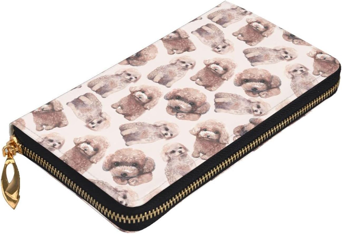 [NEKKII] トイプードル 犬 萌え かわいい 長財布 携帯に便利 レザー ウォレット 多機能 メンズ レディース 革 財布 現