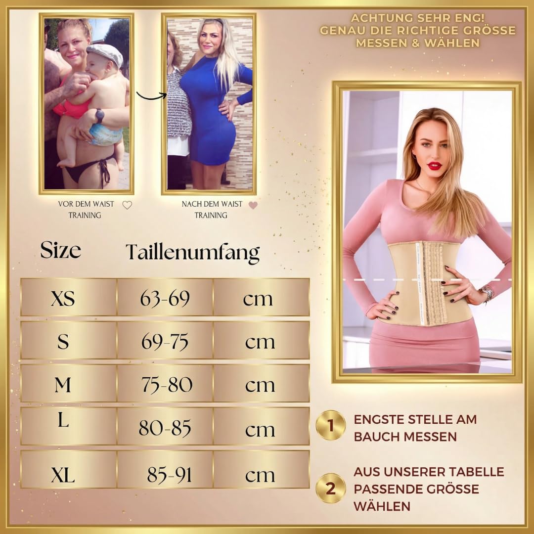 Corset Korsett Damen, Hochwertiger Waist Trainer, Bauchweg Sofort-Effekt, Korsagen für eine Schmalere Taille, Taillenmieder für schöne Sanduhr- Figur