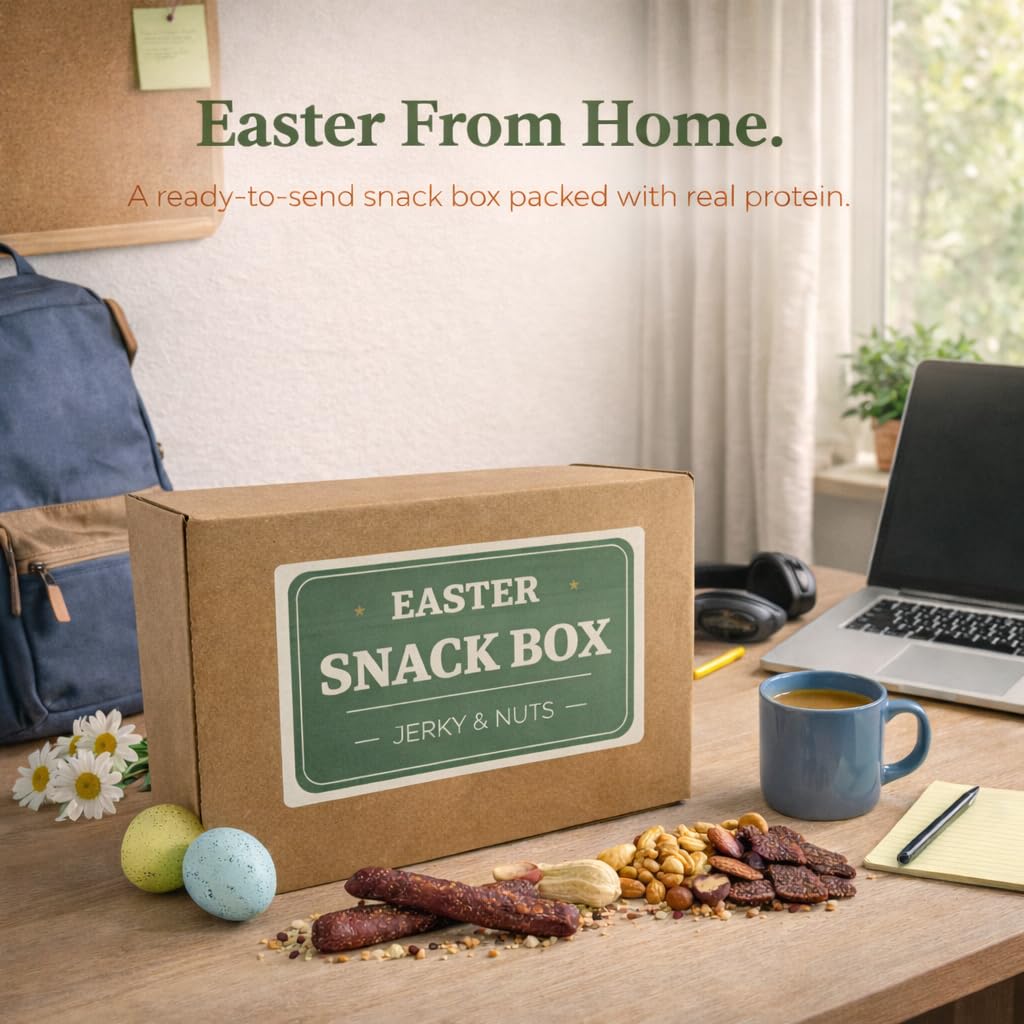 Jerky Easter Basket – Prefilled Gift Box with Jerky, Meat Sticks & Nuts, High Protein Snacks for Teens and Adults, Premade Easter Snack Assortment