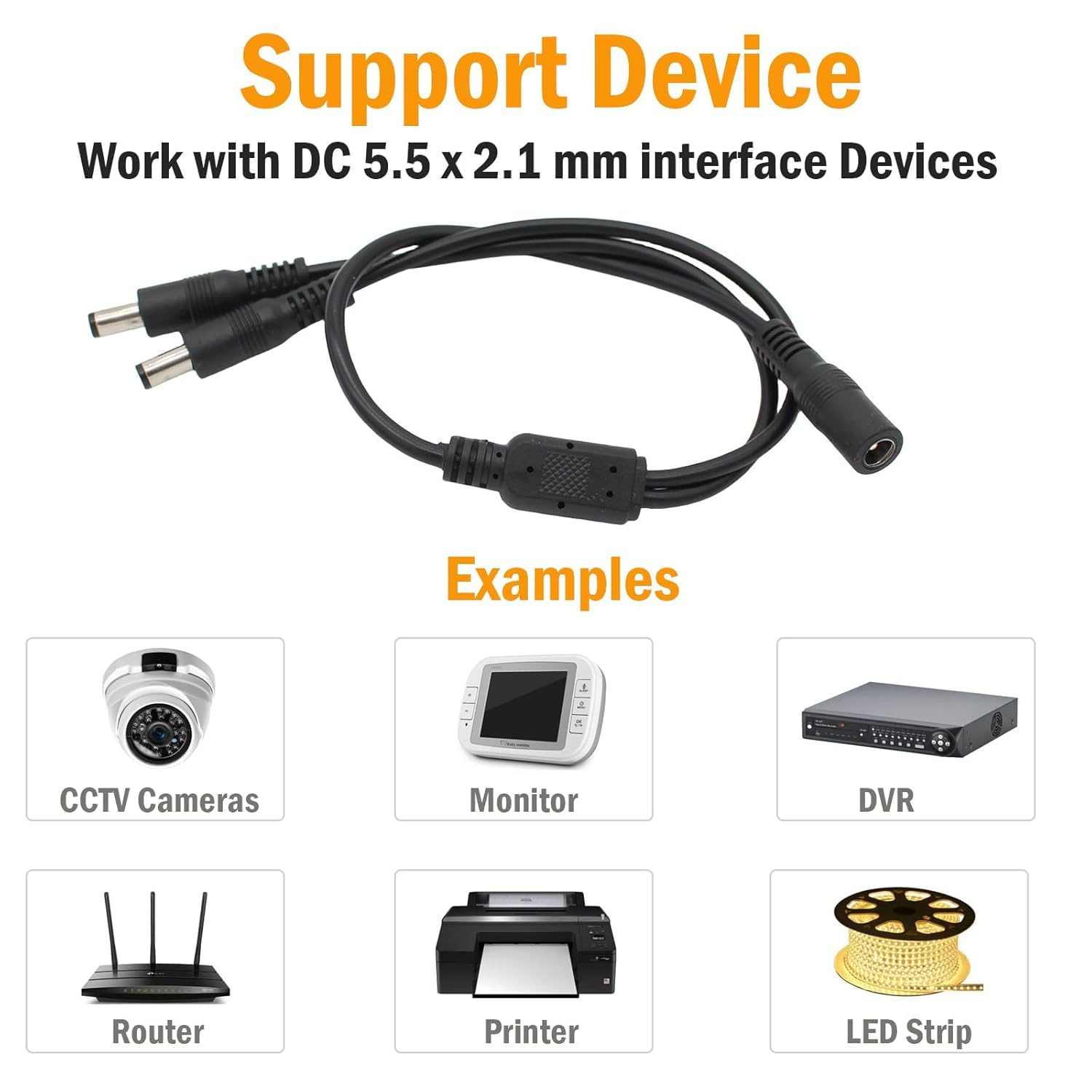 DC Y Splitter Cable 1 Female to 2 Male,5.5mm x 2.1mm DC Power Extension Adapter Cable,for CCTV Surveillance Cameras,Surveillance Routers,DVR,and More — Amazon image 4