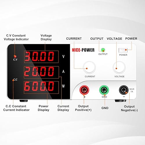 Miniatura 19 de NICE-POWER Fuente de alimentación de CC variable, fuente de alimentación de banco de alta potencia de 30 V 30 A 900 W con perilla de codificador e
