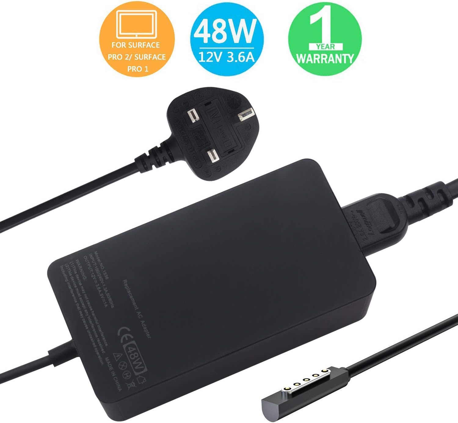 Surface Pro 2 Charger, Surface Pro 1 Charger, HotTopStar 48W 12V 3.6A Surface Power Supply Adapter with 6FT Power Cord for Microsoft Surface Pro 2 Pro 1 Surface RT Tablet with 5V 1A USB Charging Port