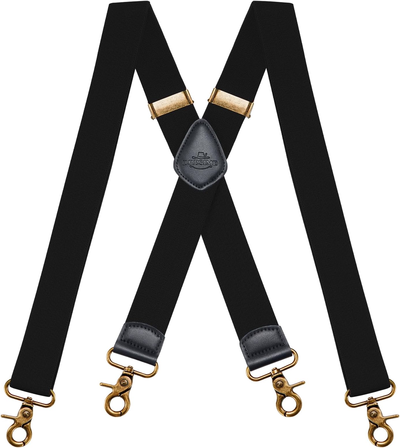 DresimeMens Braces for Trousers with Strong 4 Hook-Clips, Vintage Suspenders Braces for Men & Women Heavy Duty Elastic Adjustable X Shape