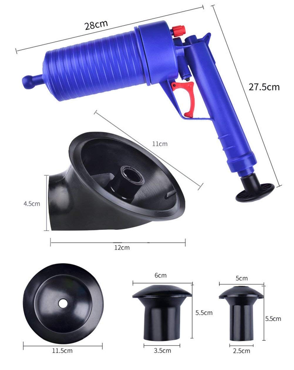 Pistola sturalavandini Aria compressa sturalavandino Pompa sturalavandini Professionale Sturatubature per Vasca da Bagno, Doccia Cucina Clogged Tubo Vasca Lavabo