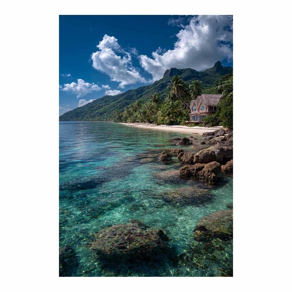 HOQIU Wall art for home decor Tropical Beaches es Villa canvas artwork for wall, art prints, For living room, bedroom, bathroom, dining room, painting and decor.(Multicolor)-40x60cm Unframed