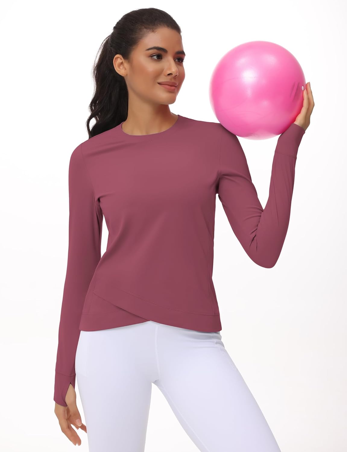 Women's Long Sleeve Compression Shirts Workout Tops Cross Hem Athletic Running Yoga T-Shirts with Thumb Hole - Image 7