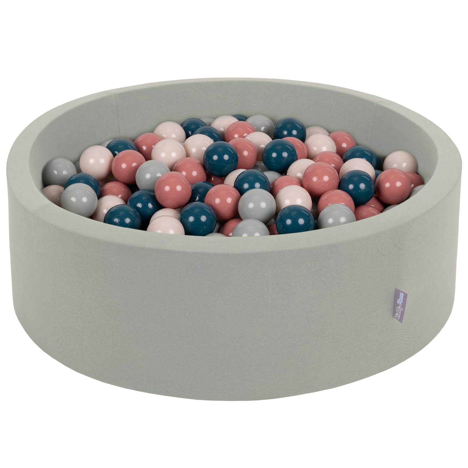 KiddyMoon Soft Ball Pit Round 90X30cm/200 Balls ∅ 7Cm/2.75In For Kids, Foam Ball Pool Baby Playballs, Sage: Dark Turquoise/Pastel Beige/Green-Grey/Salmon