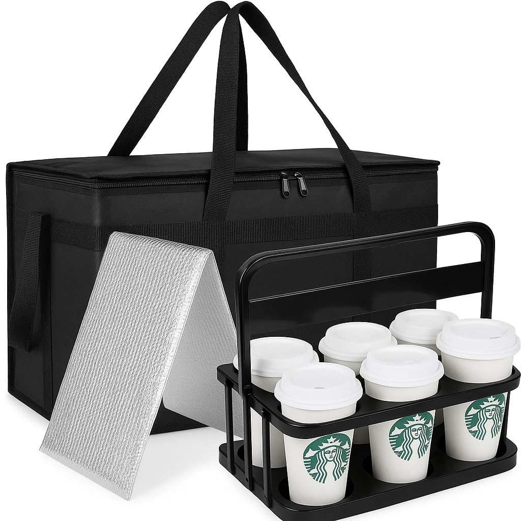 Cooler Insulated Food Delivery Bag & Drink Carrier with Hard Bottom, XXX-Large Pizza Bags for Doordash/Uber Eats, Grocery Catering Travel Thermal Frozen Carrier, Cold Warmer Accessories for Door Dash