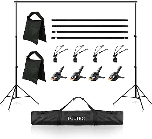 Soporte para telón de fondo fotográfico, kit de soporte de fondo de 6.5 x 10 pies con 4 barras transversales, 4 abrazaderas de resorte, 4 clips para