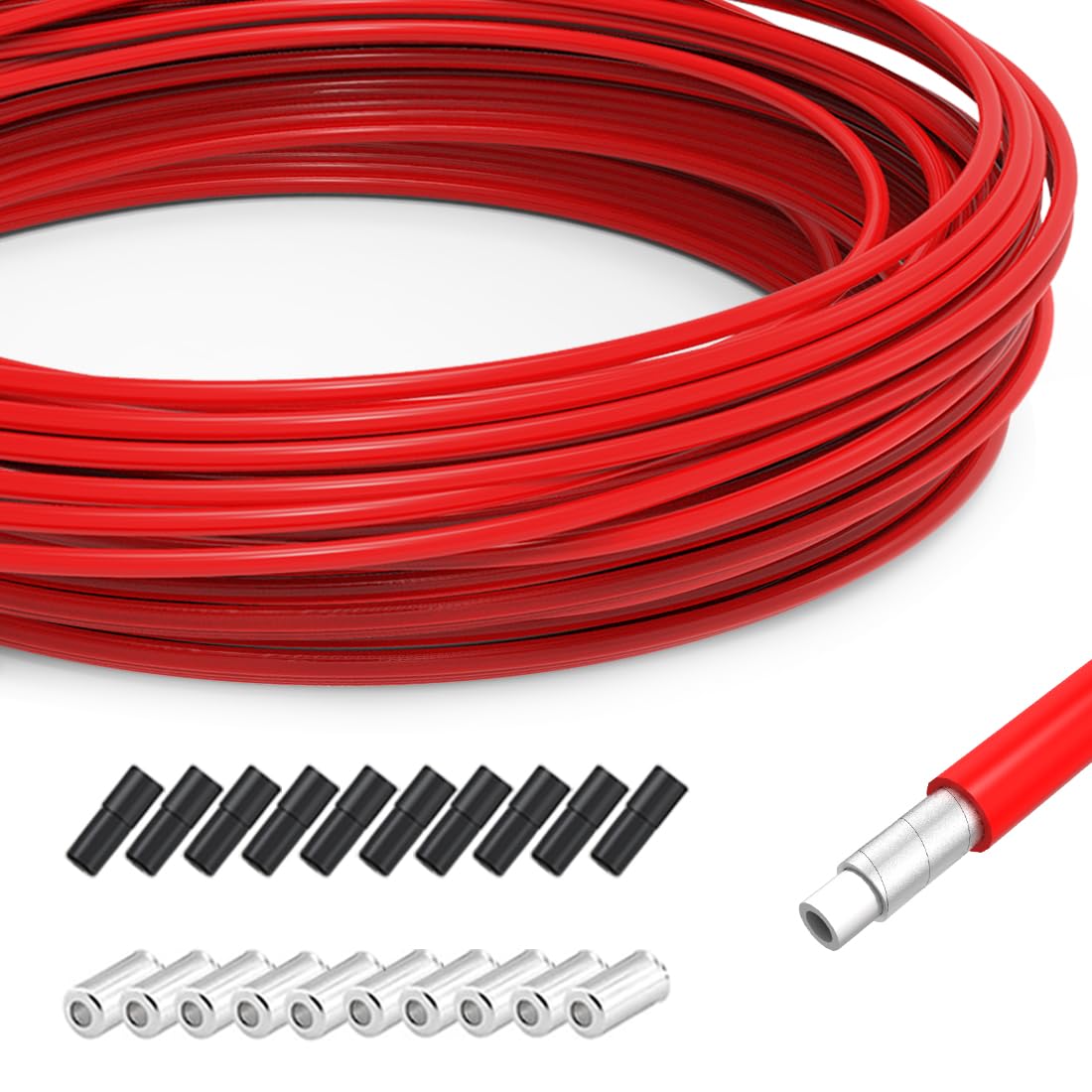 10m Gaine de Câble de Frein de Vélo Rouge Diamètre 5mm, Tuyau Extérieur Avec Embouts