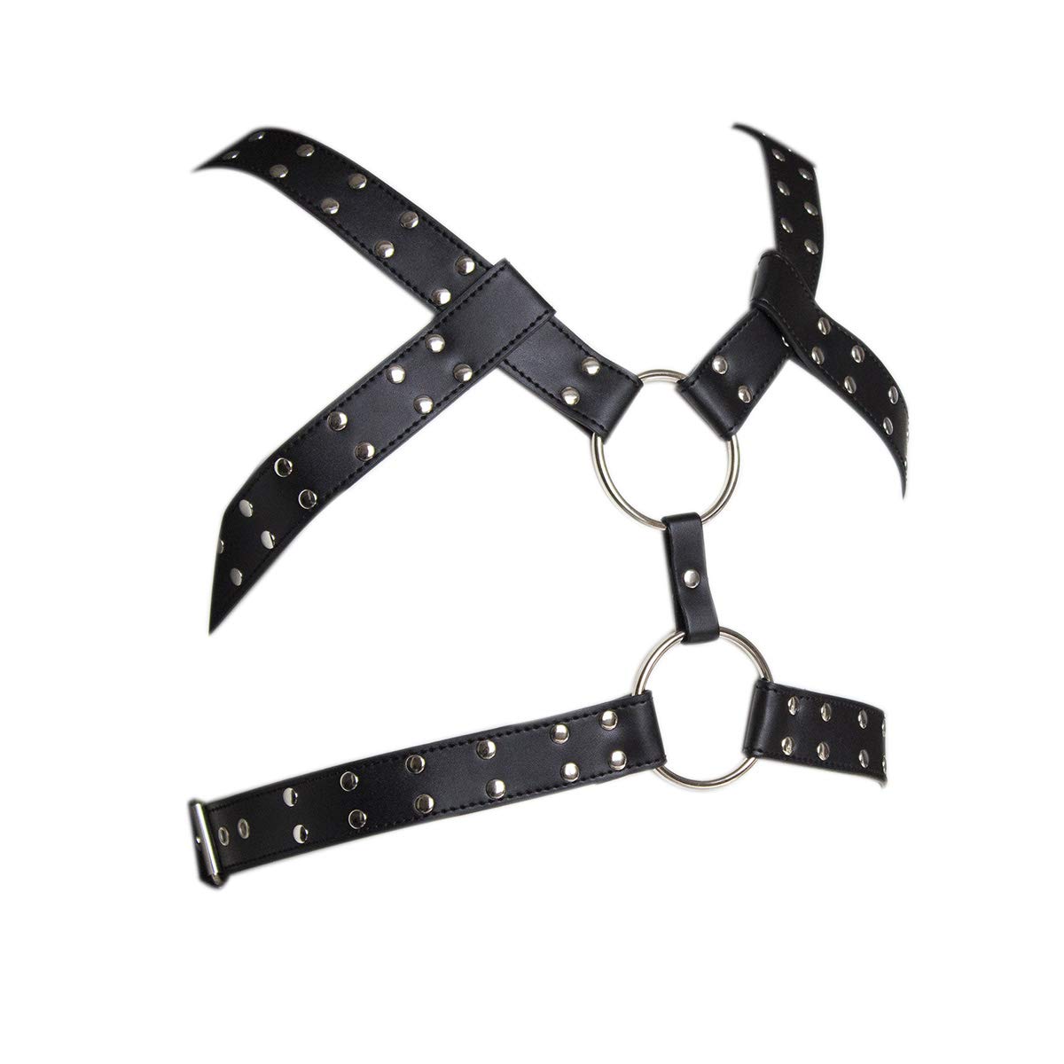 Hot Dream Men's Black 150 Leather Body Chest Harness Belt Punk Cage Belt Buckle Ring Adjustable (Black 150)
