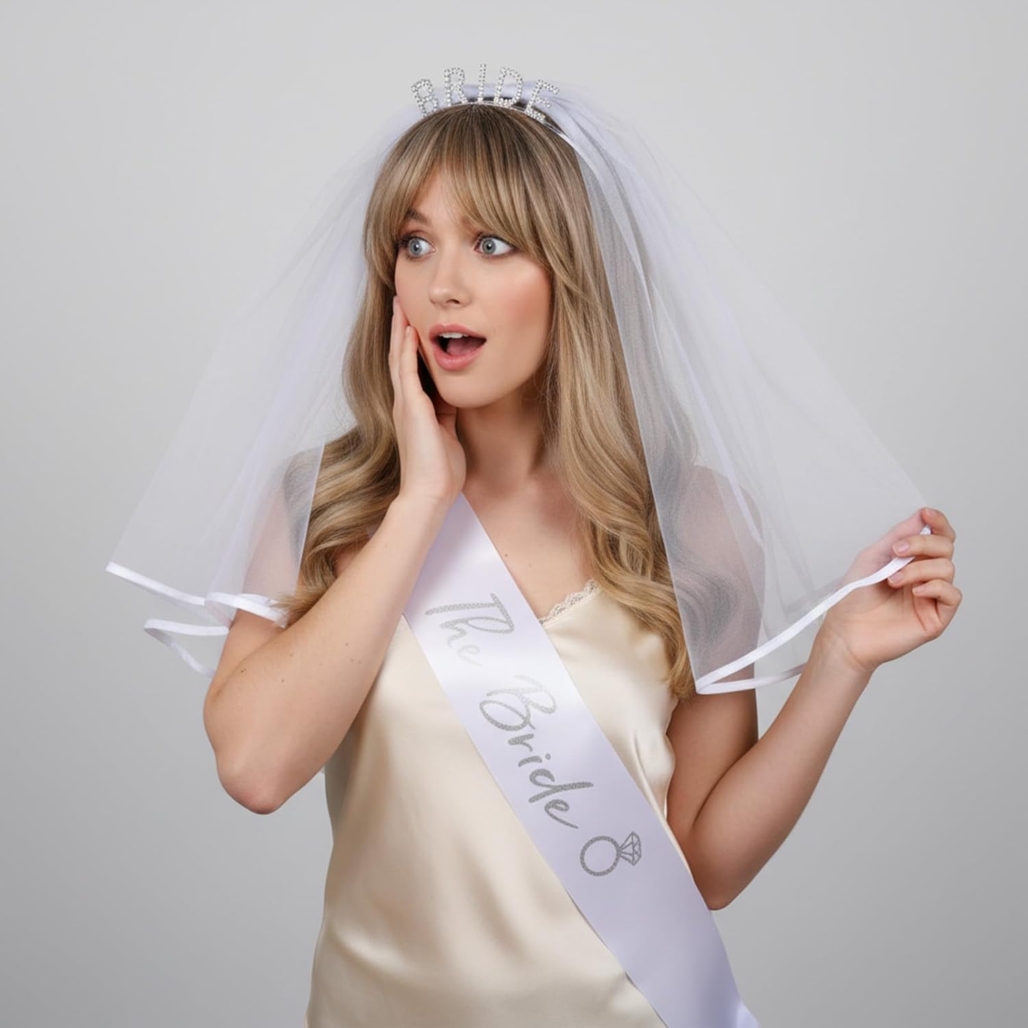 3pcs Veil For Bachelorette Party - Bride Headband With Brides Sash And Wedding Veil Set For Bridal Shower Accessories, Perfect Gift And Favor