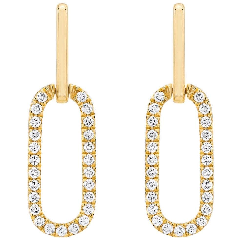 Pompeii 1/2Ct Diamond Paper Clip Drop Earrings Yellow Gold Women's 1" Tall