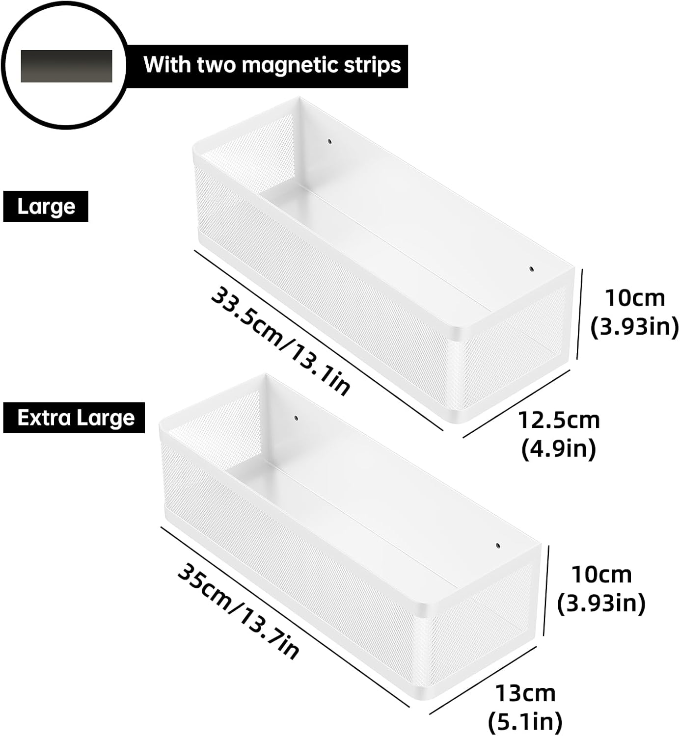 2 Pack Magnetic Shelves for Washing Machine, White Metal Magnetic Storage Baskets, Space-Saving Strong Hold Organizer for Laundry Room, Refrigerator, Bathroom, Kitchen, Pantry, Utility Room