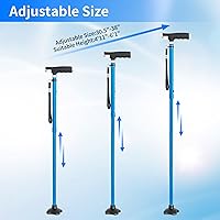 Vista 7 de BeneCane Bastón plegable para mujer, bastón plegable para hombres con dos luces LED, bastón cuádruple con base estable, ligero y ajustable