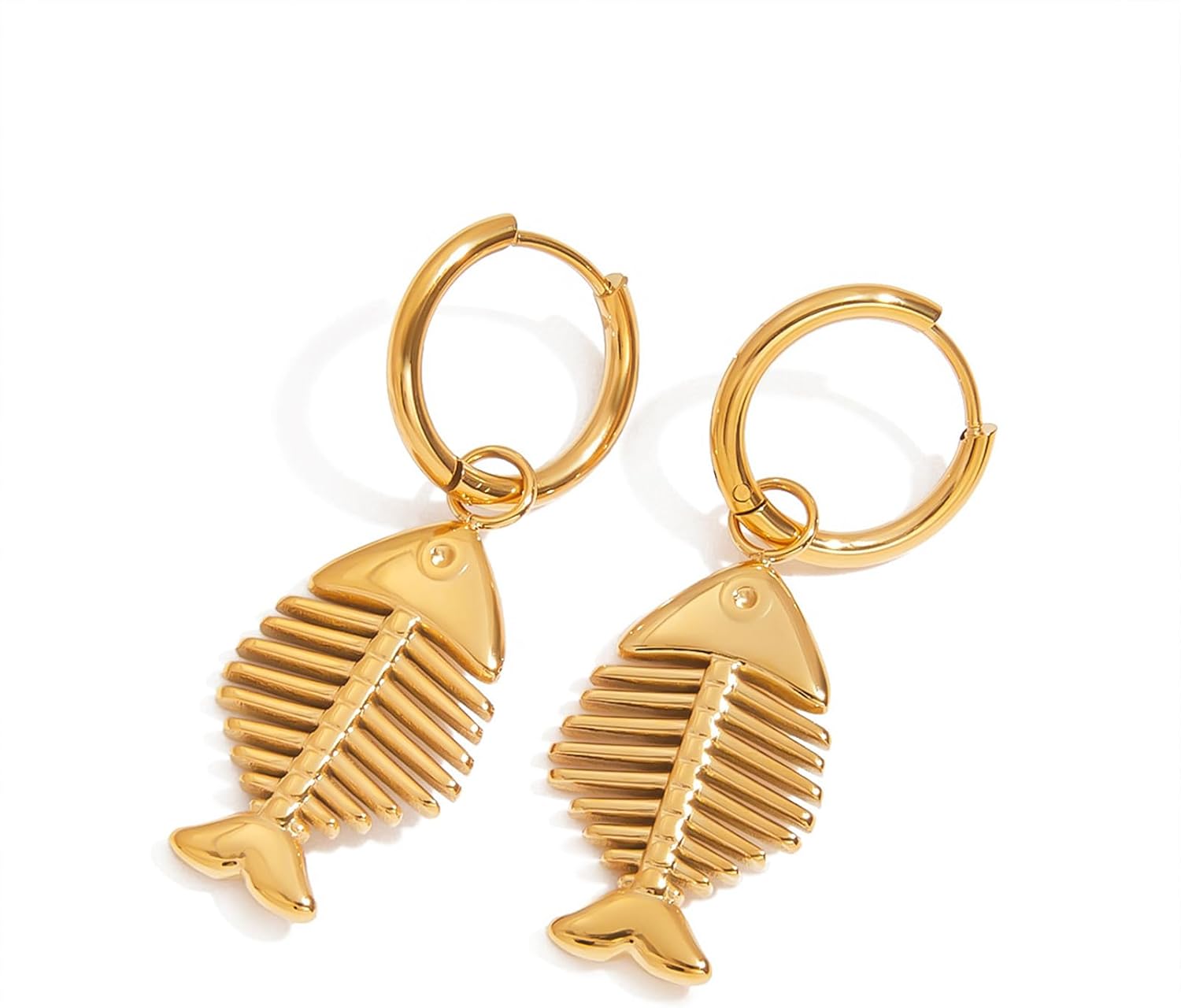 Gold Fish Dangle Earrings Women Fun Hoop Drop Summer