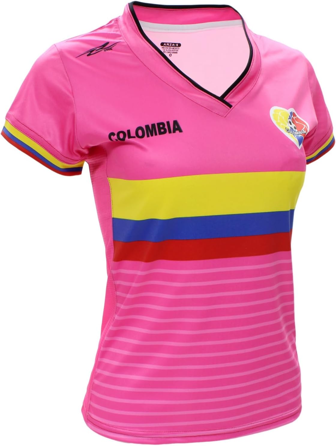 ARZA Women's Colombia Soccer Jersey - Pink V-Neck Short Sleeve Football Shirt Slim Fit - Image 4
