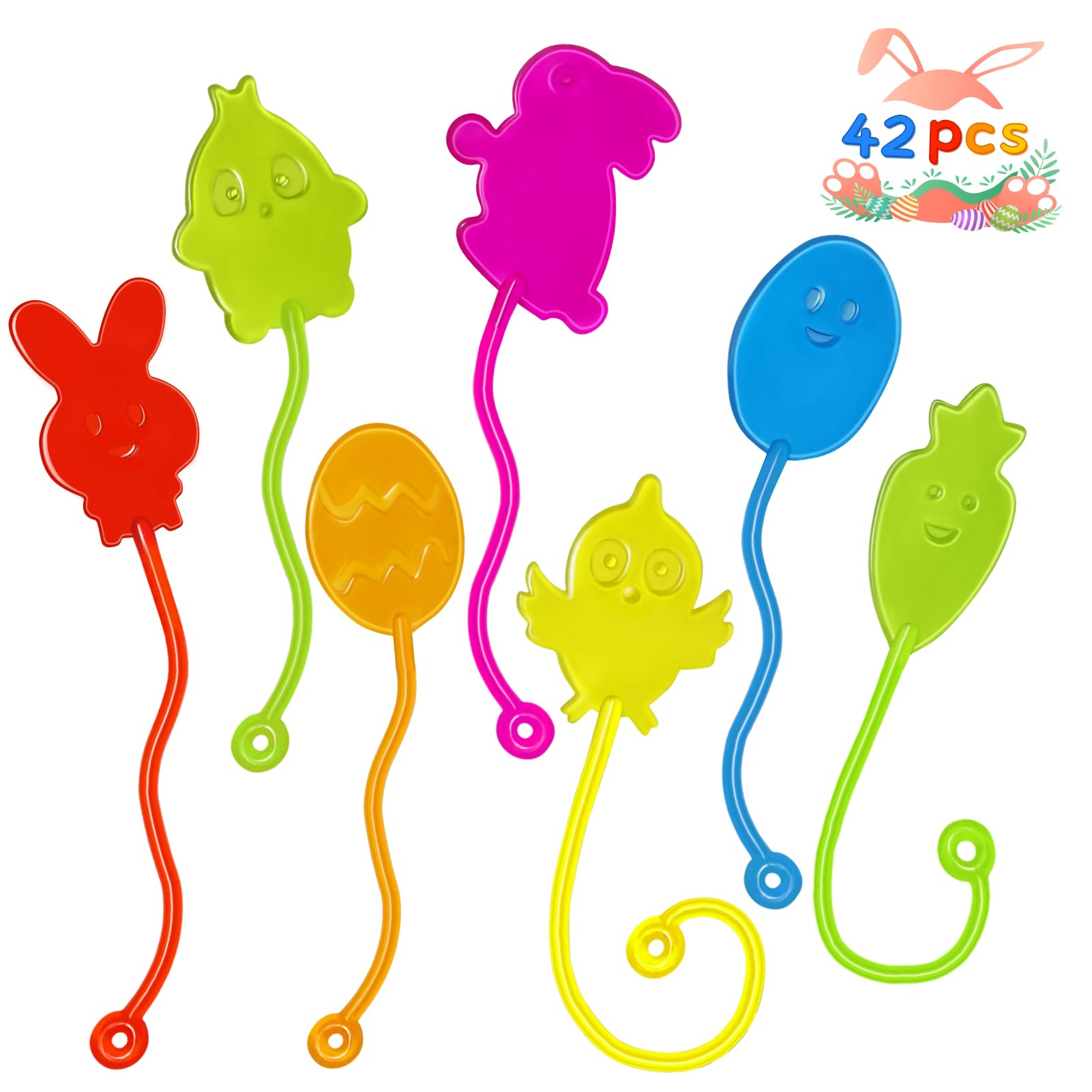 Easter Sticky Hands Bulk 42 PCS Party Favors for Kids Easter Egg Fillers Basket Stuffers Stretchy Sticky Hand Toy Goodie Bag Stuffers Classroom Prizes for Kids Toys Carnival Birthday Party Supplies
