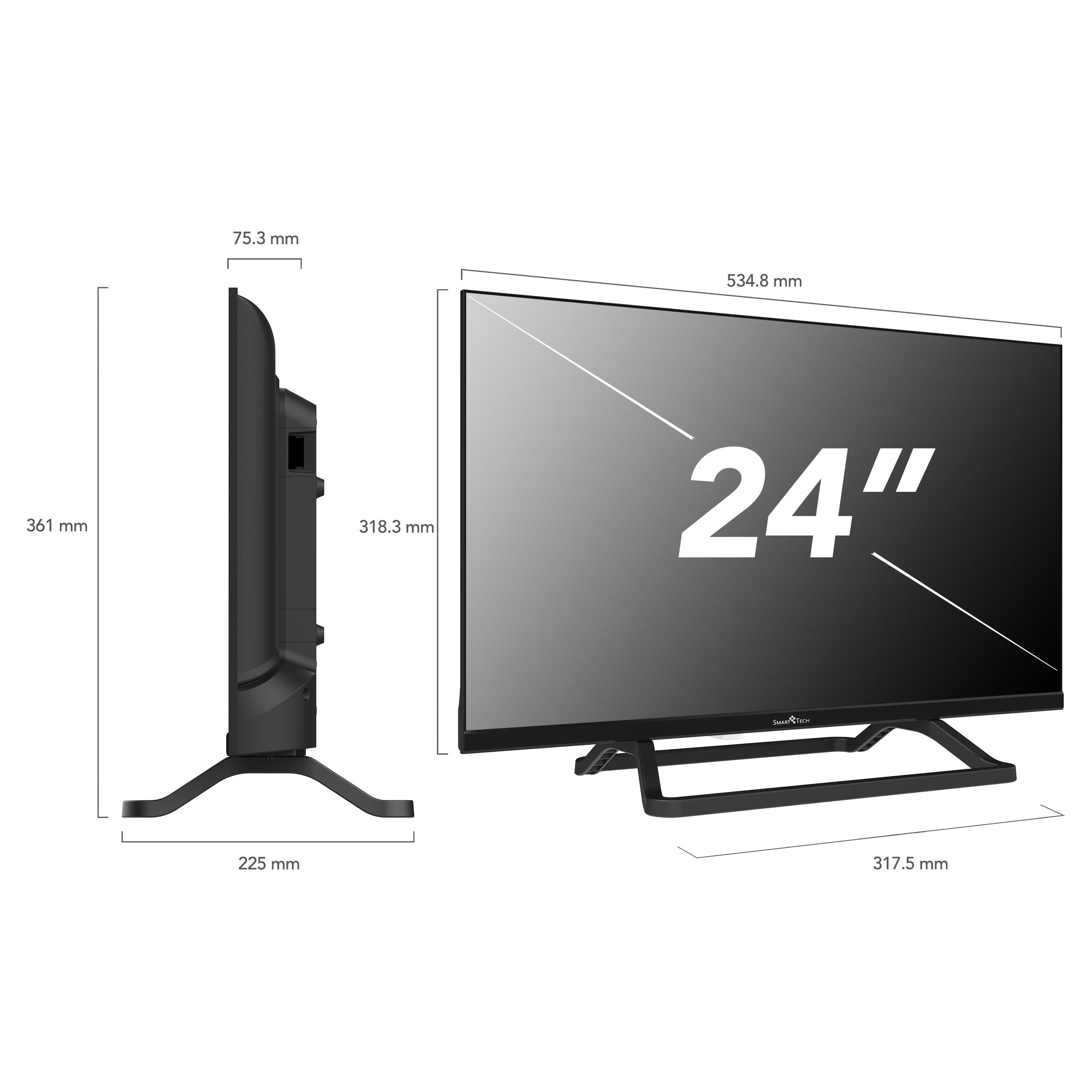 Smart Tech 24HN01V3CA HD LED TV 24 Pouces (60cm) Triple Tuner Dolby Audio H.265 HDMI USB, Résolution: 1366 (H) × 768 (V); Chargeur 12 Volts