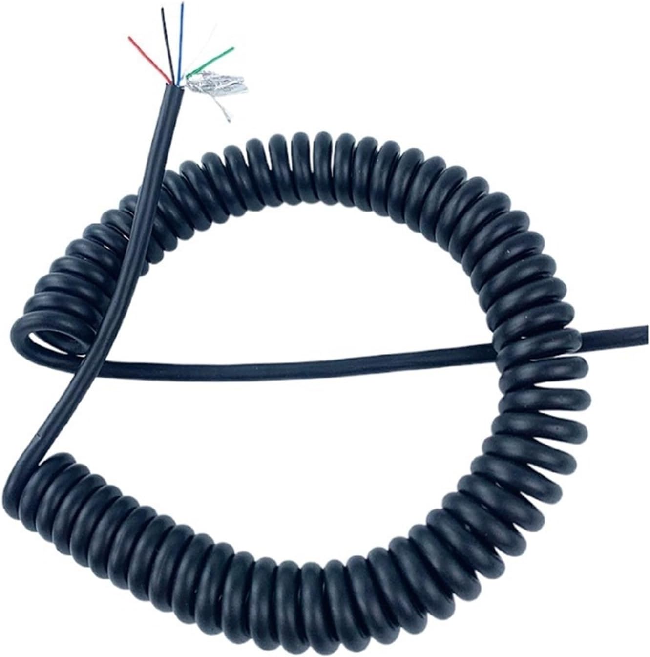 Retractable Spring Coiled Extension Cord ， 5 Core Spiral Telescopic Wire 26AWG 0.15mm Spring Shielded Stretch 1-15 Meters Extension(Stretch 8 Meter)