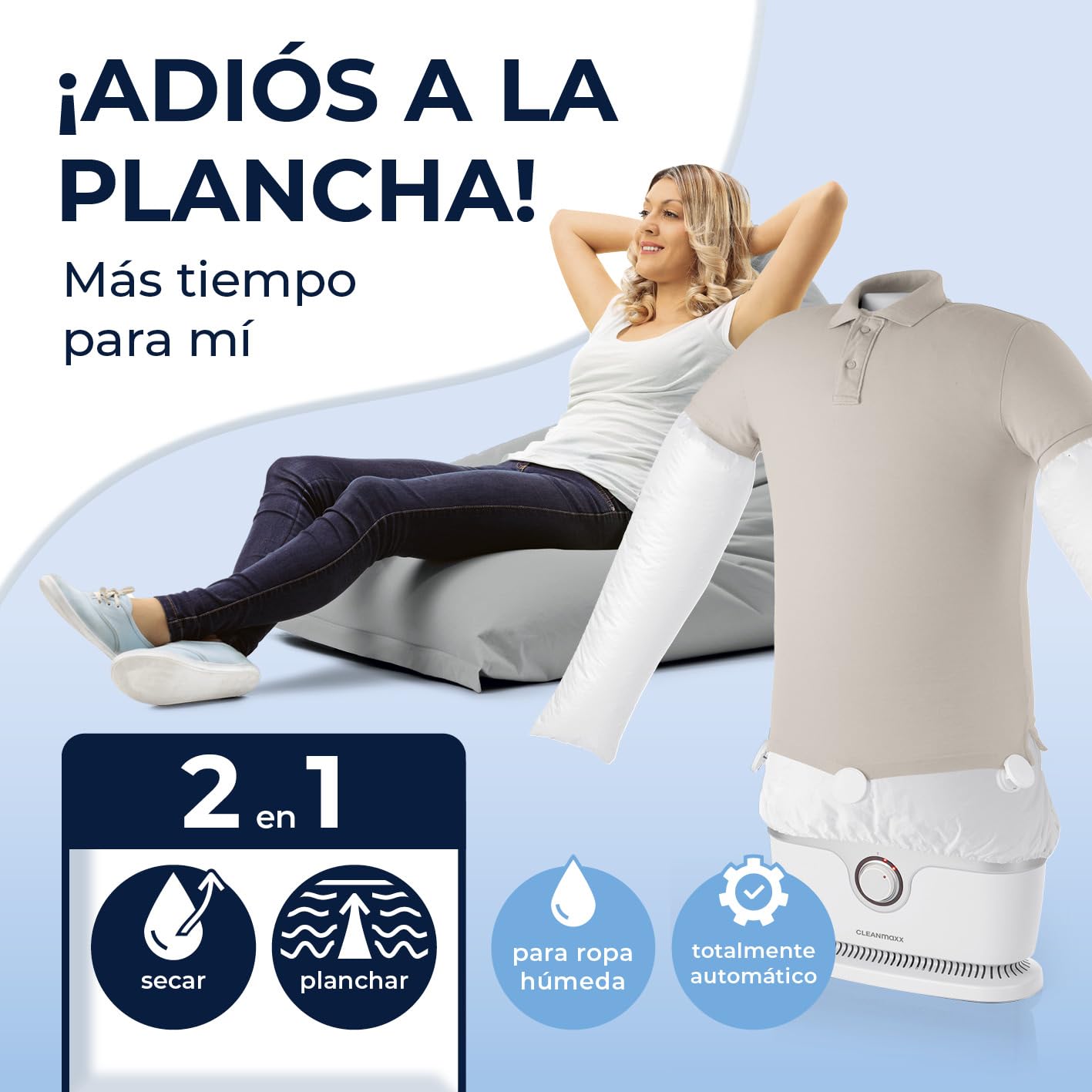 CLEANmaxx Plancha automática de camisas PRO | Sustituye a la plancha, tabla de planchar, plancha de vapor y vaporizador | Plancha con maniquí para camisas, blusas y camisetas | Innovadora y eficaz