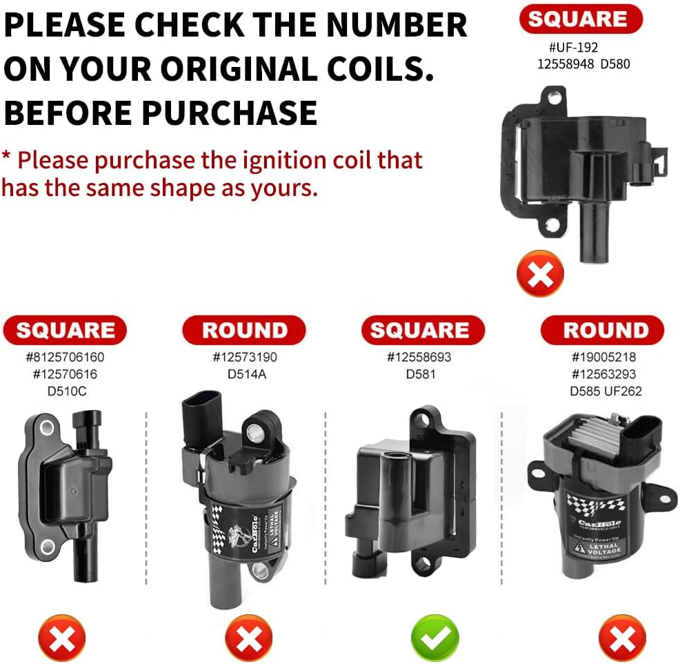UF-271 Set of 8 12556893 Square Ignition Coil & 41-962 8 pcs Spark Plug and Red Wire Set Compatible with Chevrolet Avalanche Silverado Suburban GMC Hummer H2 Savana 1500 2500 3500 Sierra 41962