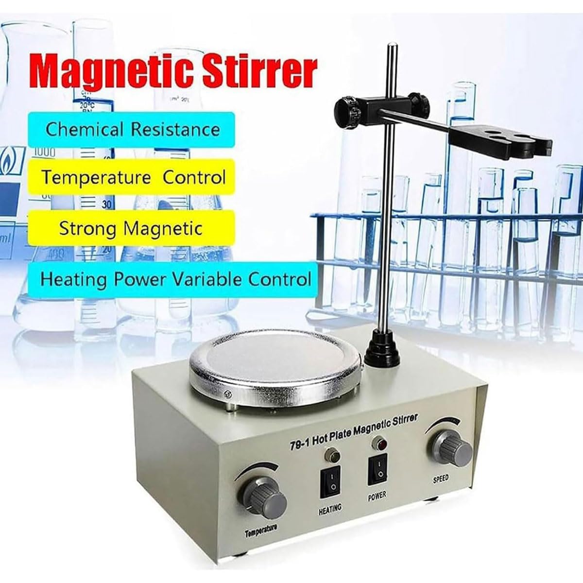 250W Magnetic Heating Stirrer, 1000mL Electric Digital Display Magnetic Stirring Plate with Stepless Speed Regulation, 100-2400RPM, Max 100℃, for Laboratories, Factories, Schools