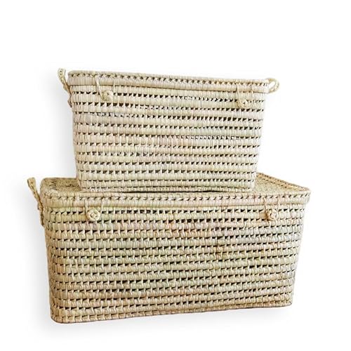 Malle de rangement en osier : rganisation Chic et Fonctionnelle pour Votre Intérieur | Coffre de rangement en feuille de palmier, Panier de rangement (L: L 80x40x40 cm)