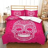 LTHCELE 100% Cotton Duvet Cover Set Twin Size Comforter Cover 68 x 90 inch Pink Fashion Pattern Skul