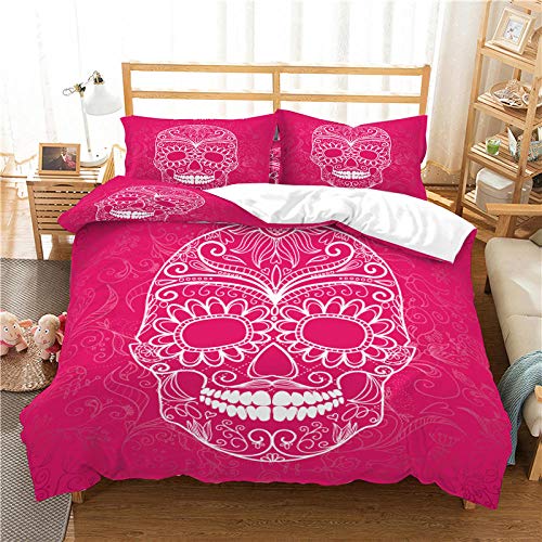 Lthcele 100% Cotton Duvet Cover Set Twin Size Comforter Cover 68 X 90 Inch Pink Fashion Pattern Skull Bedding Comforter Cover Set Washed Microfiber 3 Pieces With Zipper Closure Duvet Cover And 2 Pill #TOP18