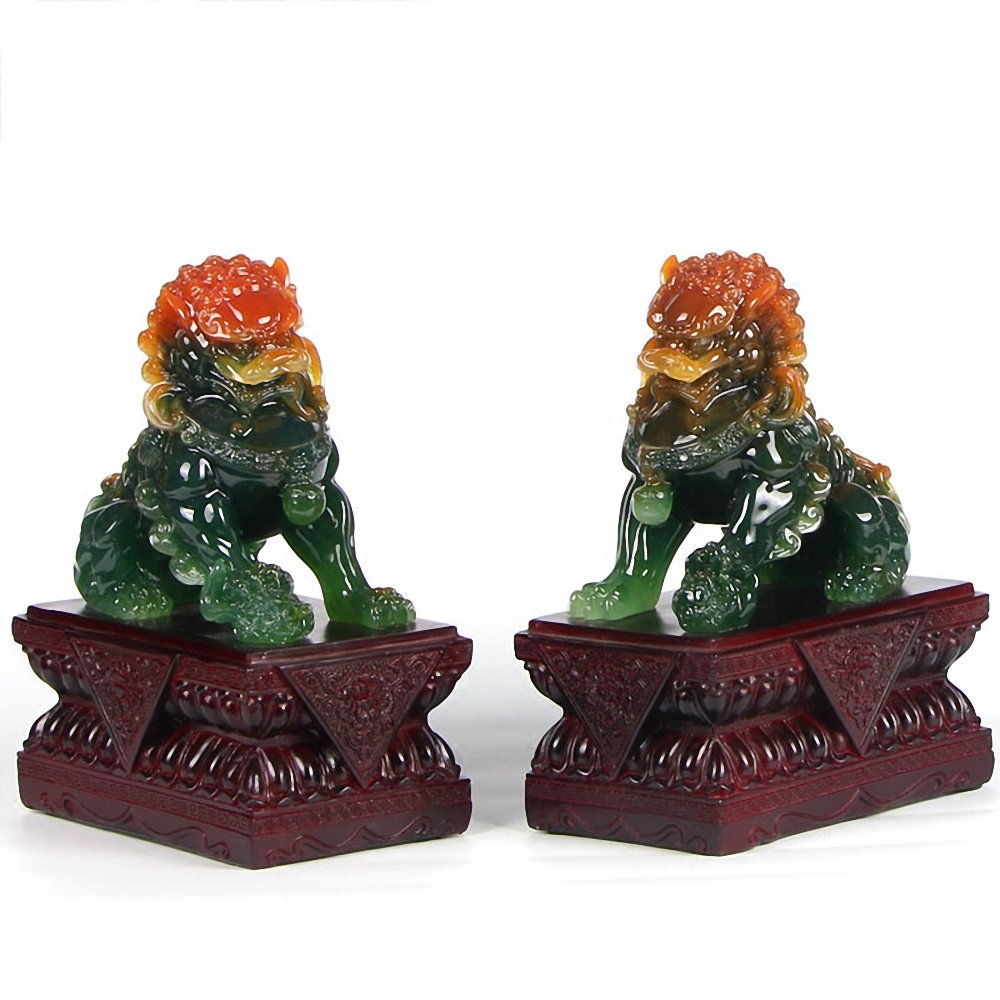 Large Size Wealth Porsperity Resin Pair of Fu Foo Dogs Guardian Lion Statues,Best Housewarming Congratulatory Gift to Ward Off Evil Energy,Feng Shui Décor