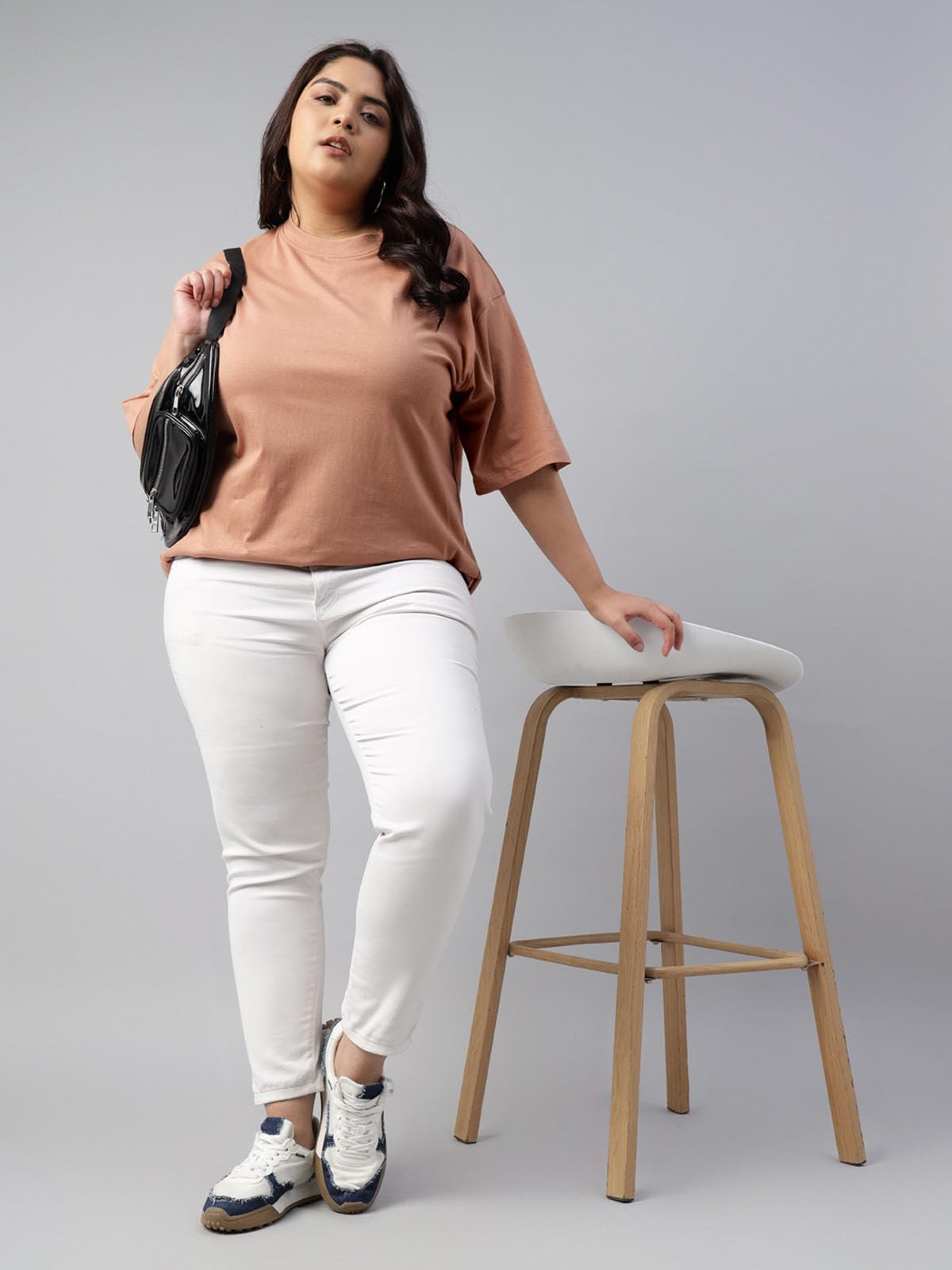 JUNEBERRY 100% czysta bawełna oversize, luźny krój, zakładane ramiona, stały rdzeń, duże rozmiary, damskie koszulki combo, 2 sztuki (rozmiary od 2XL do 5XL)