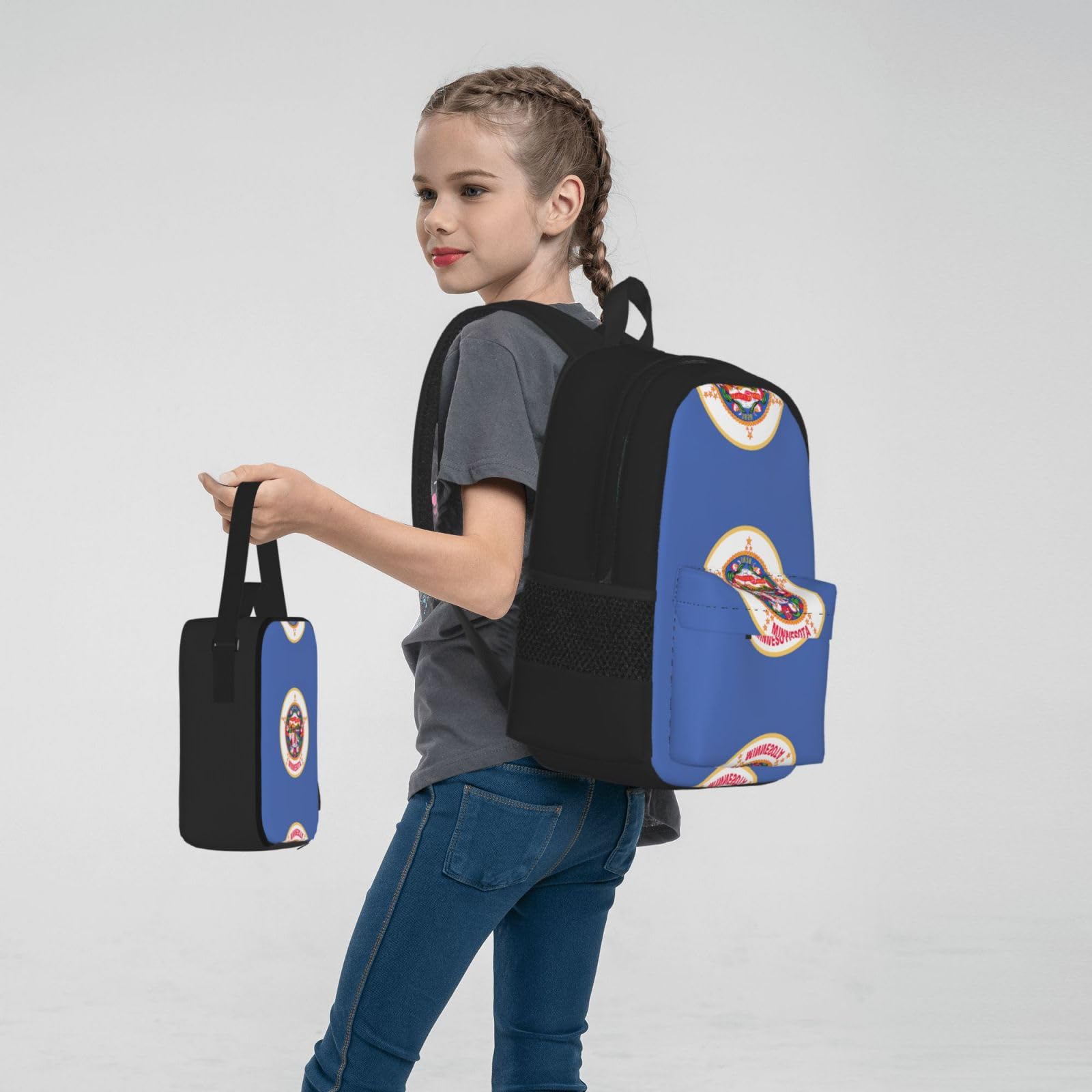 Flaga stanu Minnesota plecak dziecko chłopcy dziewczęta pudełko na lunch szkoła torba zestaw uczniów szkoły student prezent, Czarny, One Size, Bagaż