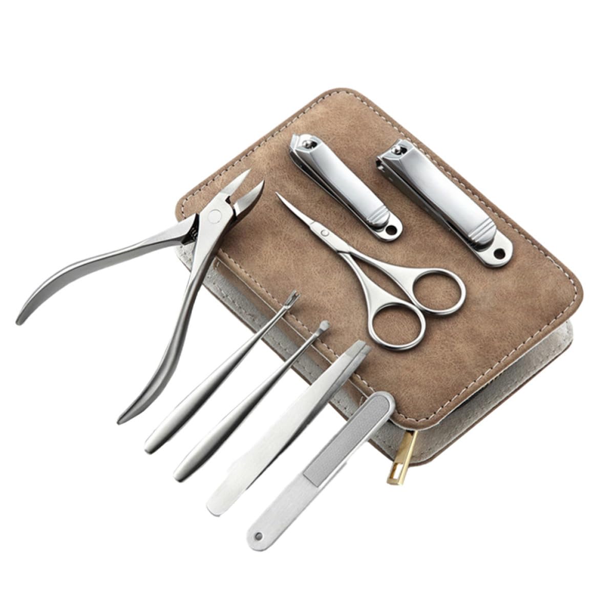 Juego de 8 Herramientas de Manicura de Acero Inoxidable, Plata | Bolsa de Almacenamiento de Pu, Uso Doméstico y Profesional, Diseño Práctico para Adulto