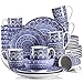 Release Conjunto de la Cena de vajilla Azul de Porcelana Azul con Estampa Bohemia de 16/32 / 48 Piezas con Placa de Cena, Placa de Postre, tazón, Taza (Color : A, Size : 32-Piece)