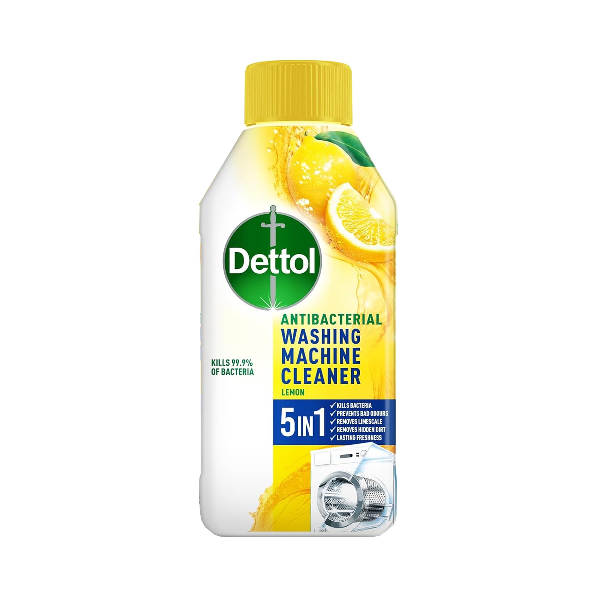 Washing Machine Cleaner, Lemon Scent, 250ml, Antibacterial, Removes Bacteria, Bad Odours, Limescale and Hidden Dirt, Lasting Freshness, Kills 99.9 Percent of Bacteria, 5in1 Deep Clean