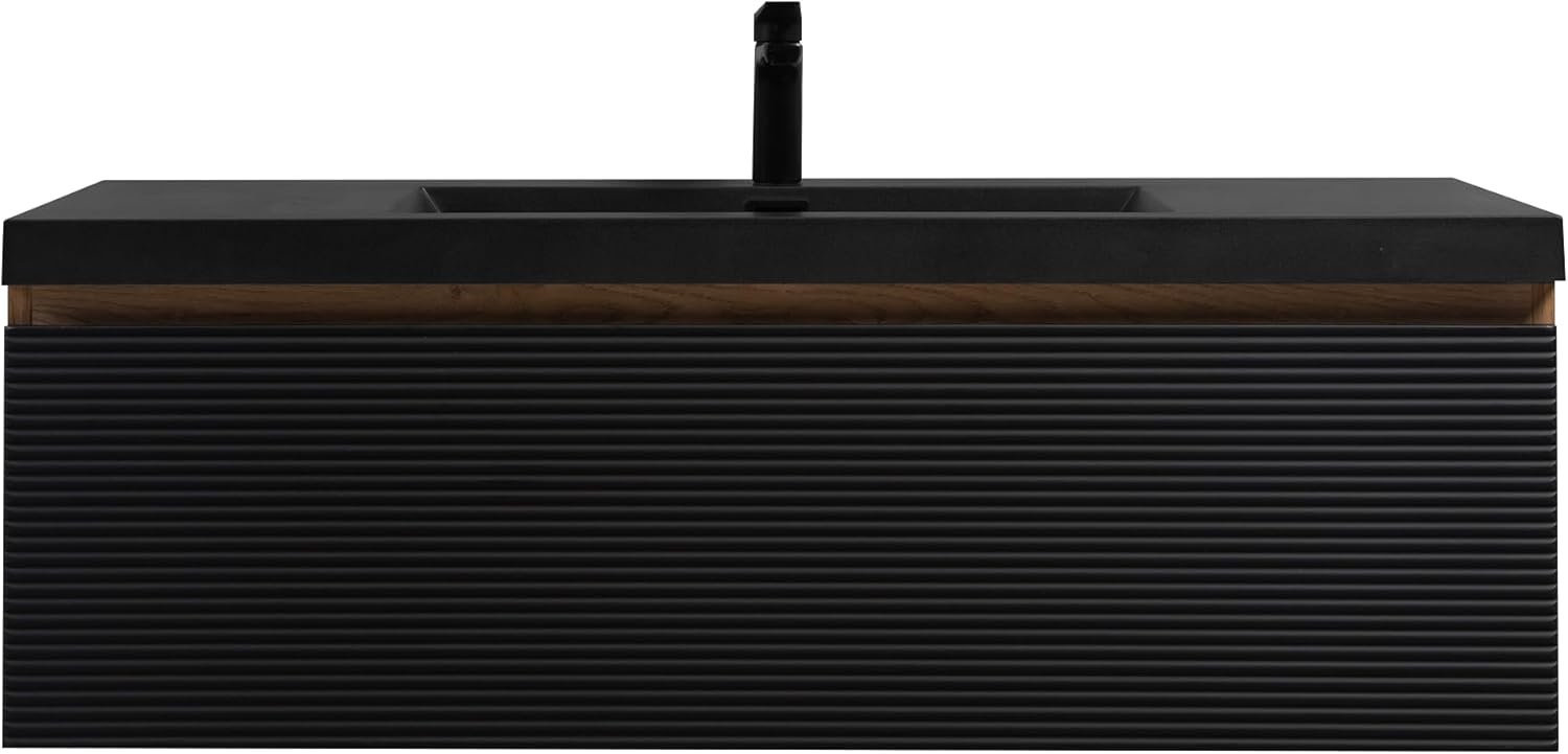 TONA 48 Inch Floating Bathroom Vanity with Black Quartz Integrated Sink Combo with Storage Drawers Modern Wall Mounted Cabinet Crius48-Black