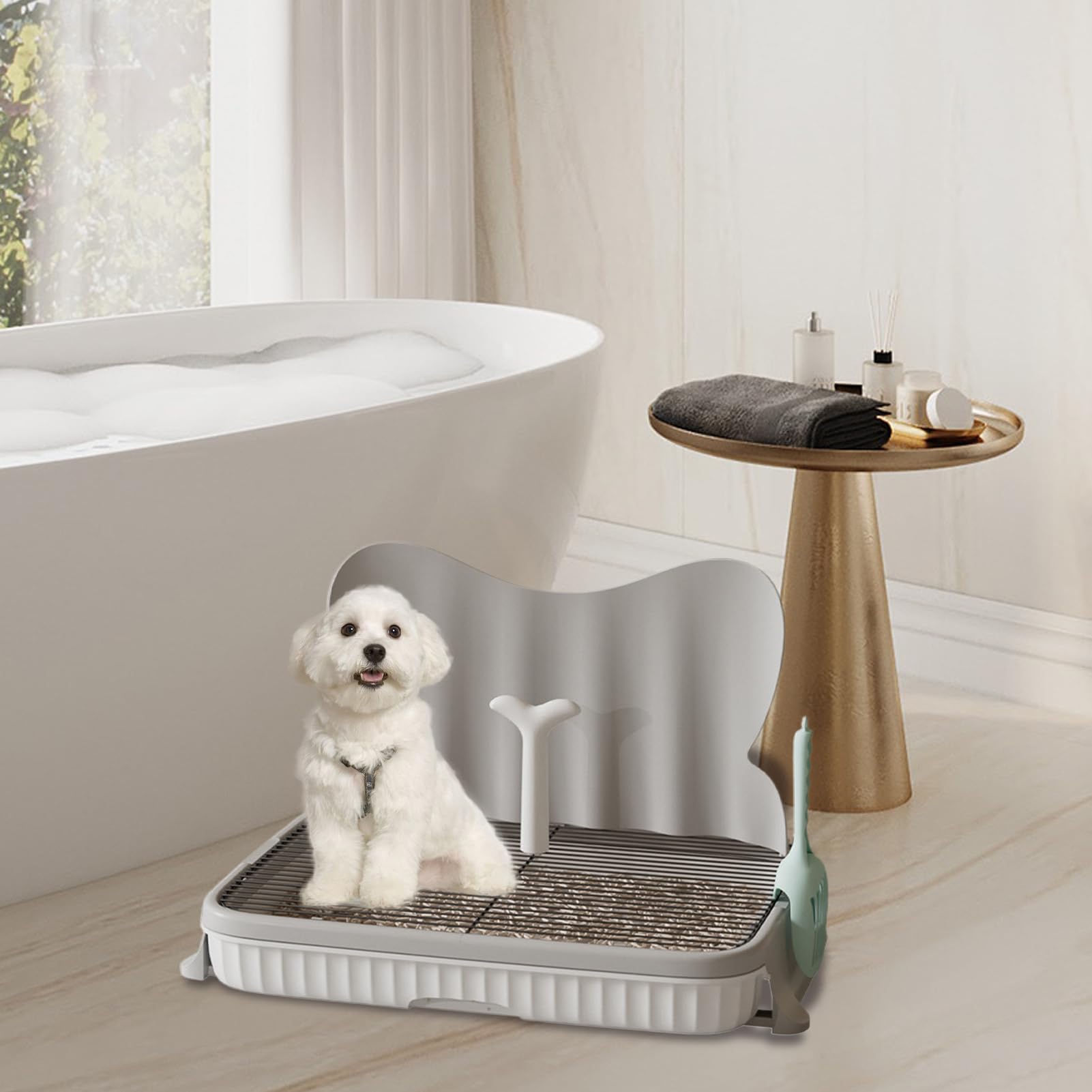Töpfchen für Hunde für den Innenbereich, Hundetoilette, Badezimmer mit | Spritzschutz – robuste und tragende Station, multifunktionales Tablett für das Töpfchen Per, Töpfchen für Töpfchen