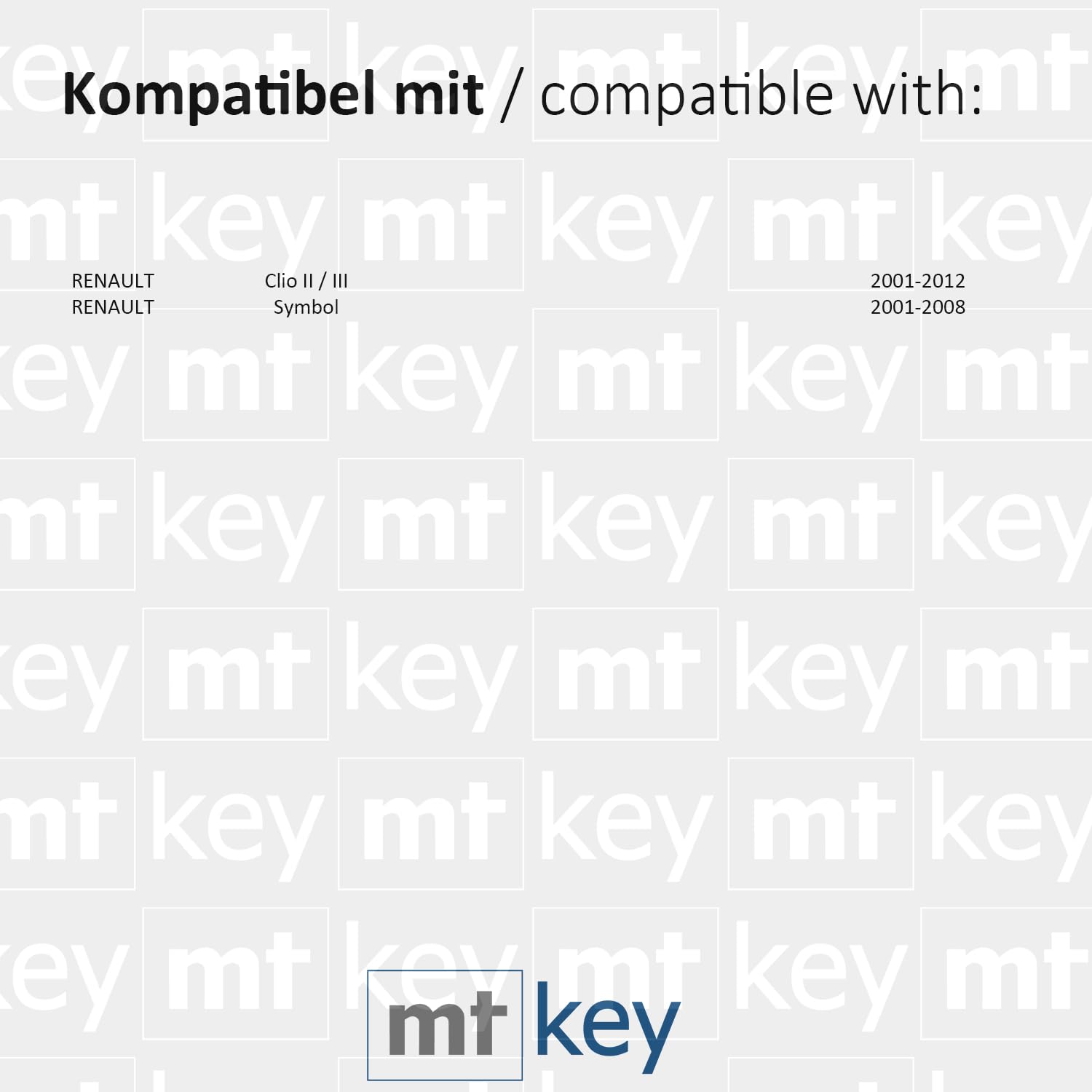 MT-KEY 2 Tasten Funk Schlüssel 434MHZ kompatibel mit Renault Clio II III 01-12 Symbol 01-08 433,05MHz Autoschlüssel Fernbedienung