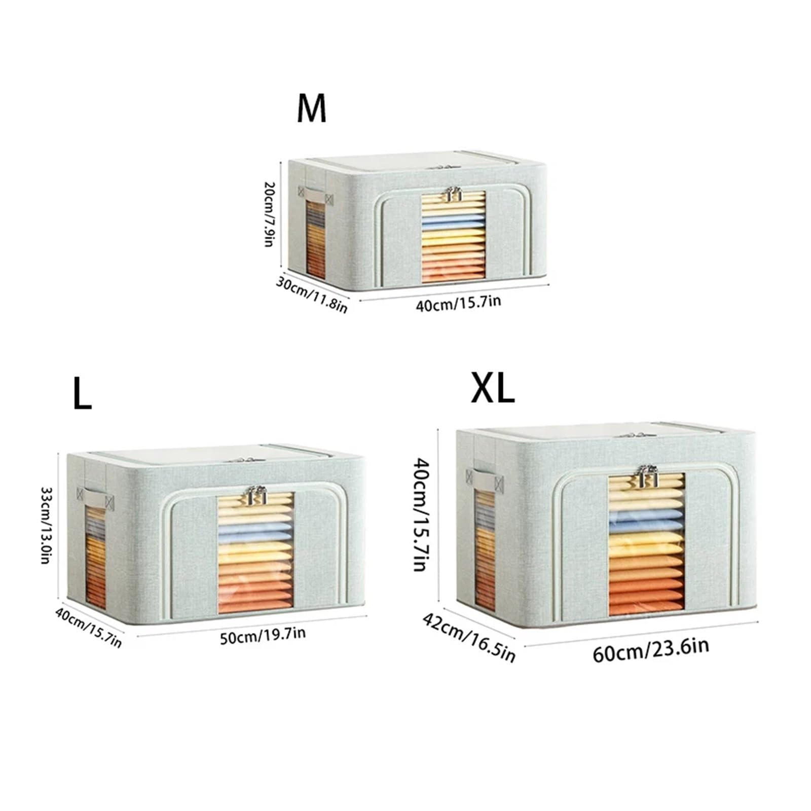 Bolsa de Almacenamiento Caja de almacenamiento de mantas plegable de tela Oxford for armario de dormitorio con ventana transparente y cremallera bidireccional Para Guardar Ropa, Edredones, Mantas(Grey
