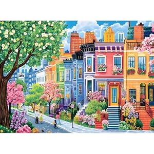 500 Pieces Puzzles for Adults, Spring Puzzle for Adults Elderly, Colorful Street Jigsaw Puzzle, Recycled Paper Puzzle 500 Pieces, Family Activity Game Nights Gifts 20.5×15 in