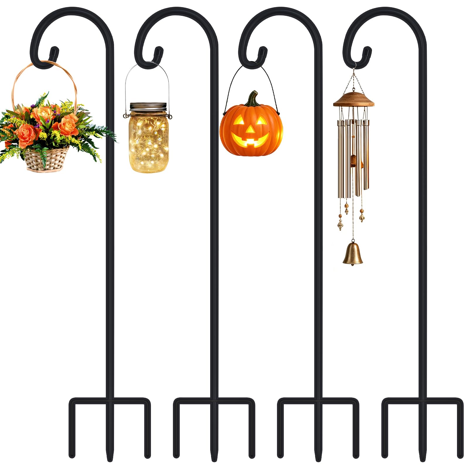 FEED GARDEN 48 Inch Small Shepherd Hooks for Outdoor, Garden Hook for Lanterns, Sheperd Hooks for Hanging Plants, Bird Feeders, Solar Lights, Mason Jars, Weddings Decor, 4 Pack