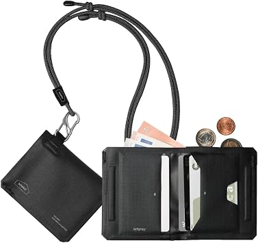 bitplay Slim Bifold Wallet with Lanyard/Coin Pocket/Magnetic Closure, Black