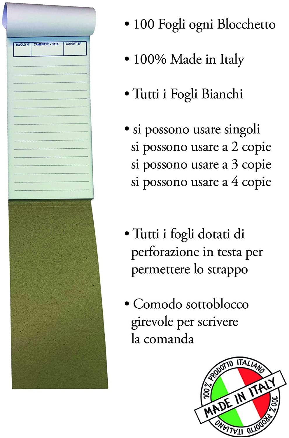 Blocchetti Comande Multiple piccole 100 fogli a blocchetto con sotto blocco (50 blocchetti)